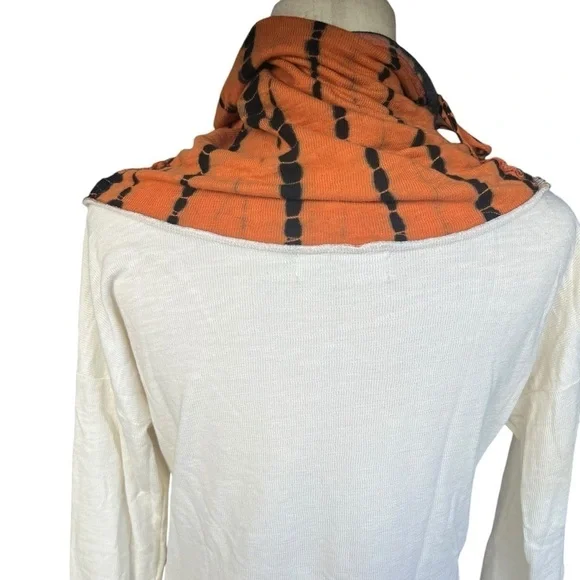 Able Clothing Artsy Cream Thermal Orange Black Tie Dye Cowl Neck Top Size Small - Picture 4 of 11